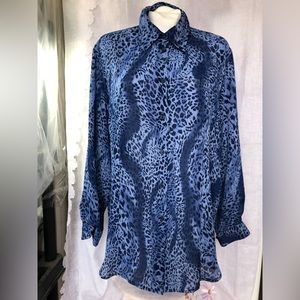 Semi sheer blue ladies plus size blouse